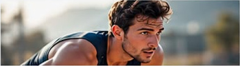 Un sportif concentré, penché en avant