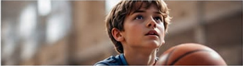 Un jeune basketteur qui regarde vers le panier